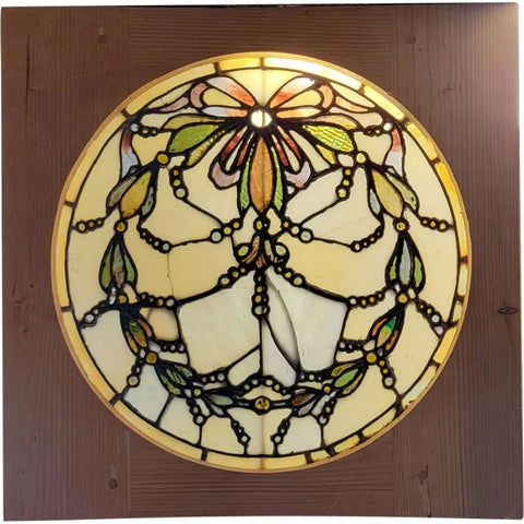 Fine American Victorian Leaded and Stained Glass Round Window