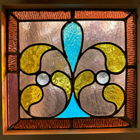 Small American Stained, Jeweled and Leaded Glass Window