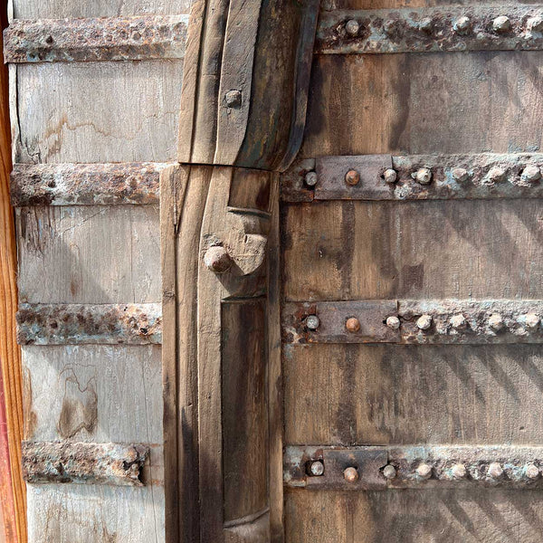 Grand Indo-Portuguese Iron Mounted Painted Teak Double Door Gate