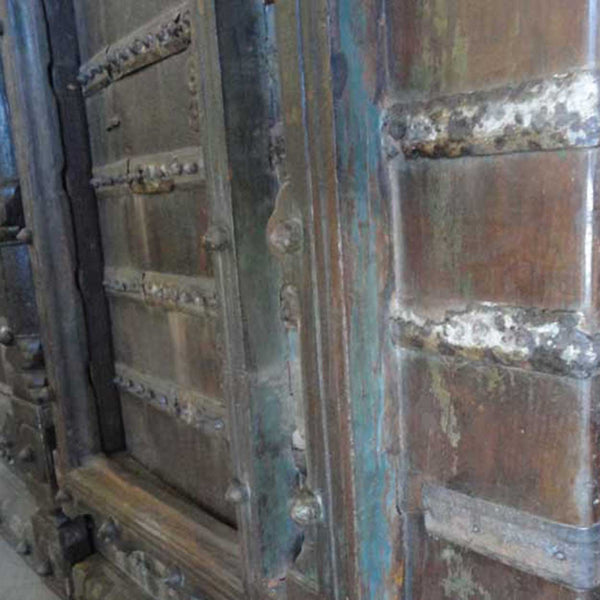 Grand Indo-Portuguese Iron Mounted Painted Teak Double Door Gate