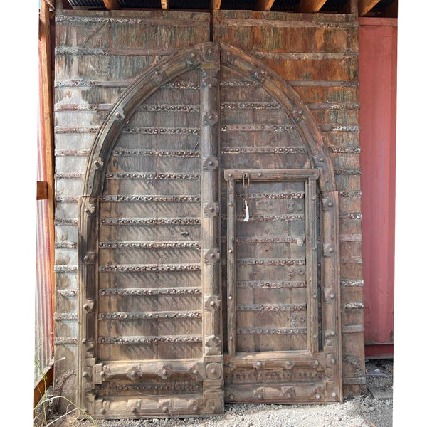 Grand Indo-Portuguese Iron Mounted Painted Teak Double Door Gate