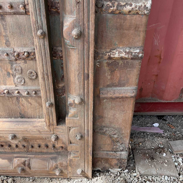 Grand Indo-Portuguese Iron Mounted Painted Teak Double Door Gate