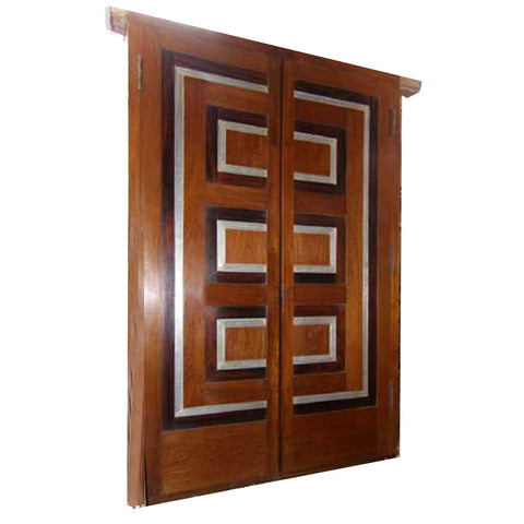 Chandigarh Modernist Teak, Rosewood and Aluminum Double Door with Frame