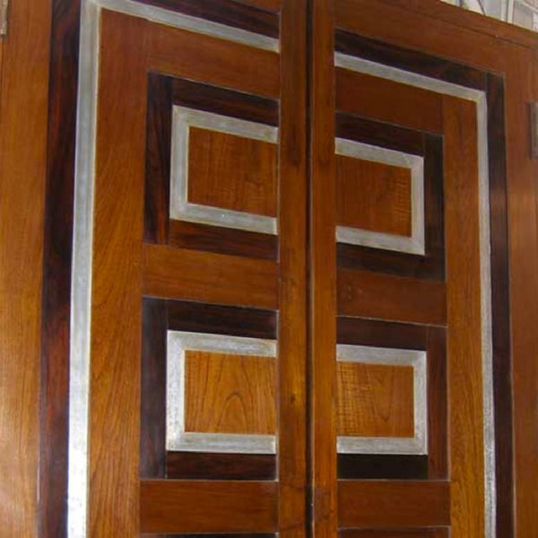 Chandigarh Modernist Teak, Rosewood and Aluminum Double Door with Frame