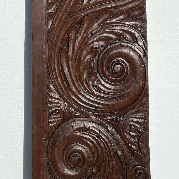 Pair Large Indian Hand Carved Solid Rosewood Architectural Panels