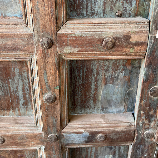 Indo-Portuguese Iron Nailhead Painted Teak Double Door with Frame