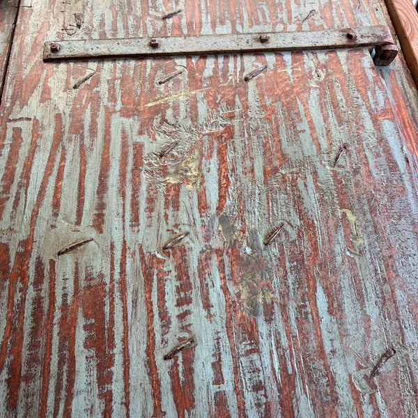 Indo-Portuguese Iron Nailhead Painted Teak Double Door with Frame