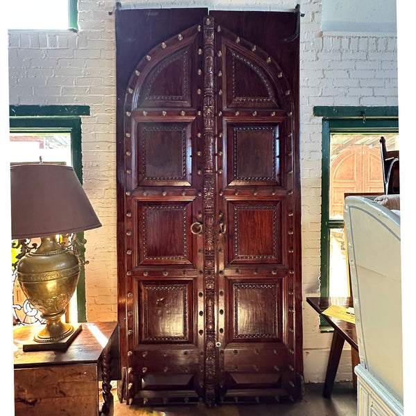 Large Indo-Portuguese Brass Nailhead Solid Rosewood Double Door