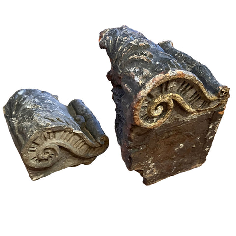 Set of Two Early English Chatsworth House Cast Terracotta Architectural Brackets