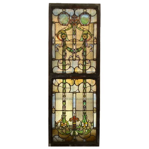 Two-Part American Brooklyn Hall of Records Leaded and Stained Glass Window