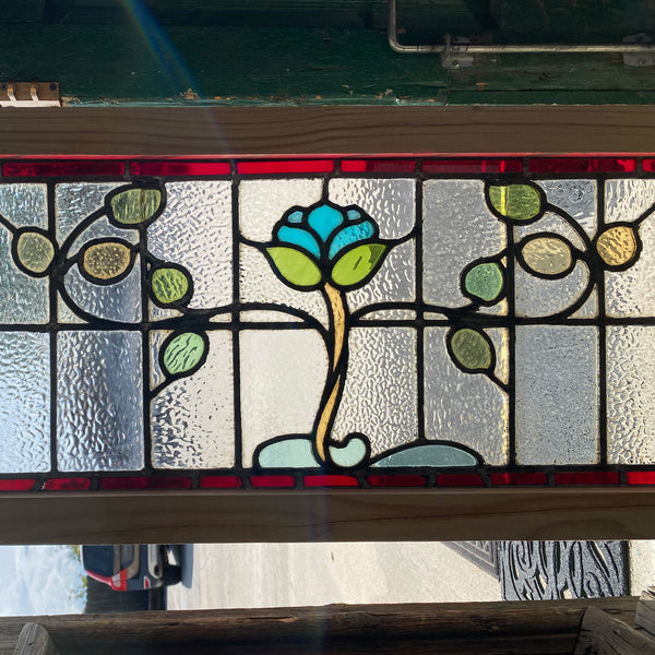 Pair English/Scottish Art Nouveau Leaded and Stained Glass Transom Windows