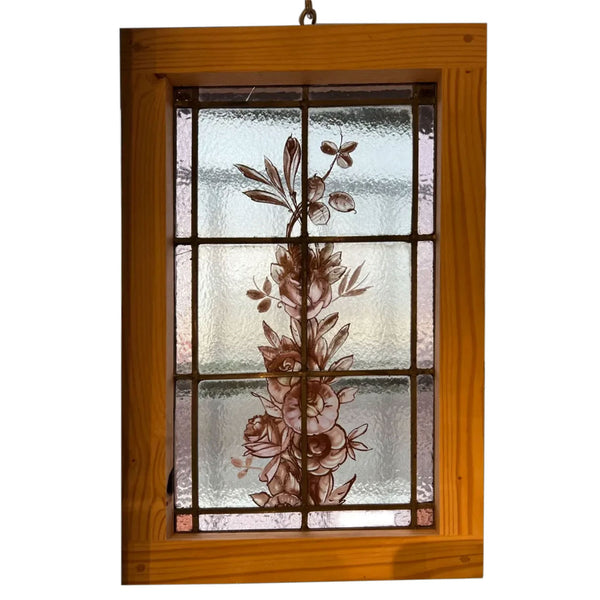 Argentine Beaux-Arts Painted, Leaded and Stained Glass Floral Window