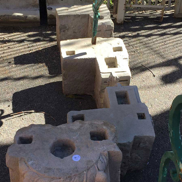 Set of Three Indian Limestone Corner Bracket Architectural Pillar Bases