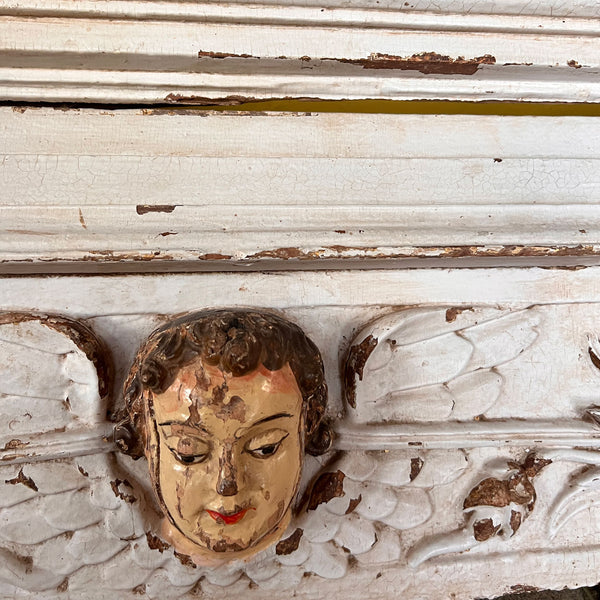 Indo-Portuguese Baroque Painted Teak Architectural Putti Cornice