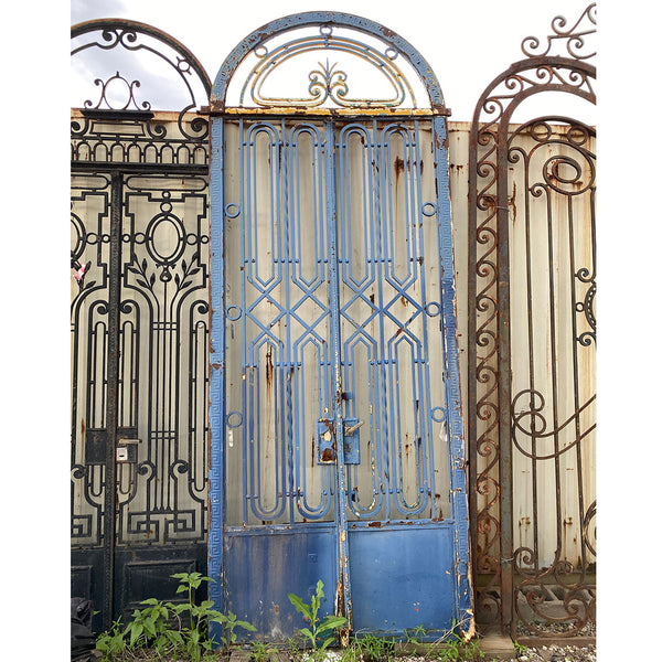 Fine French Beaux-Arts Style Painted Wrought Iron Double Door Entry and Arched Transom