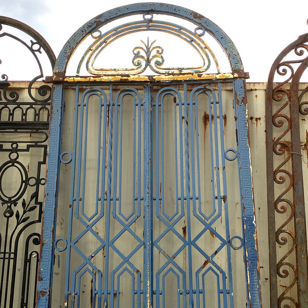 Fine French Beaux-Arts Style Painted Wrought Iron Double Door Entry and Arched Transom