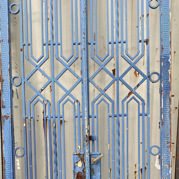 Fine French Beaux-Arts Style Painted Wrought Iron Double Door Entry and Arched Transom