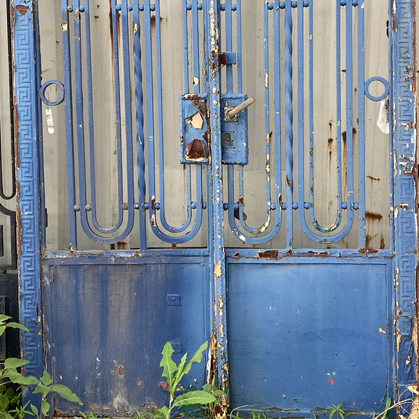 Fine French Beaux-Arts Style Painted Wrought Iron Double Door Entry and Arched Transom
