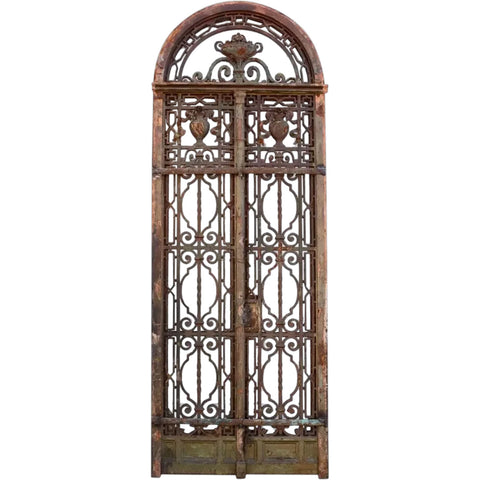 Fine French Beaux Arts Wrought Iron Double Door Entry and Arched Transom