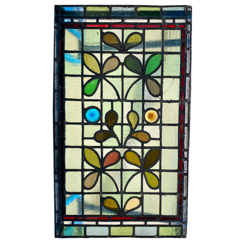 English Aesthetic Movement Stained and Leaded Glass Leaf and Berry Window