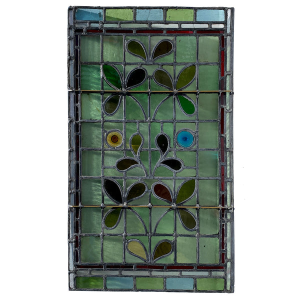 English Aesthetic Movement Stained and Leaded Glass Leaf and Berry Window