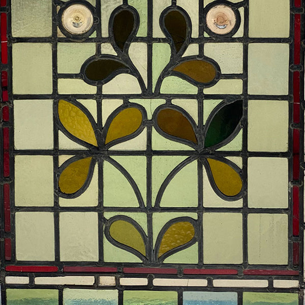 English Aesthetic Movement Stained and Leaded Glass Leaf and Berry Window