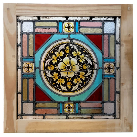 Small English Aesthetic Movement Leaded, Stained and Painted Glass Square Window