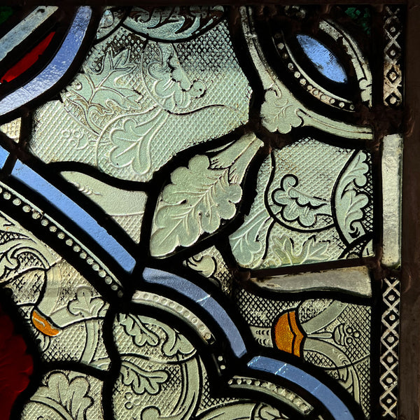 English Gothic Revival Leaded, Stained and Pressed Glass Rectangular Window