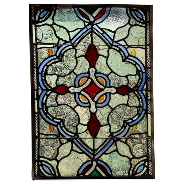 English Gothic Revival Leaded, Stained and Pressed Glass Rectangular Window