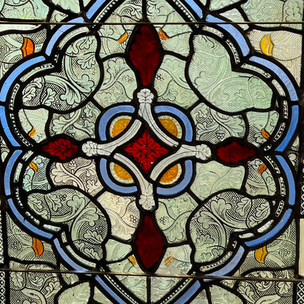 English Gothic Revival Leaded, Stained and Pressed Glass Rectangular Window