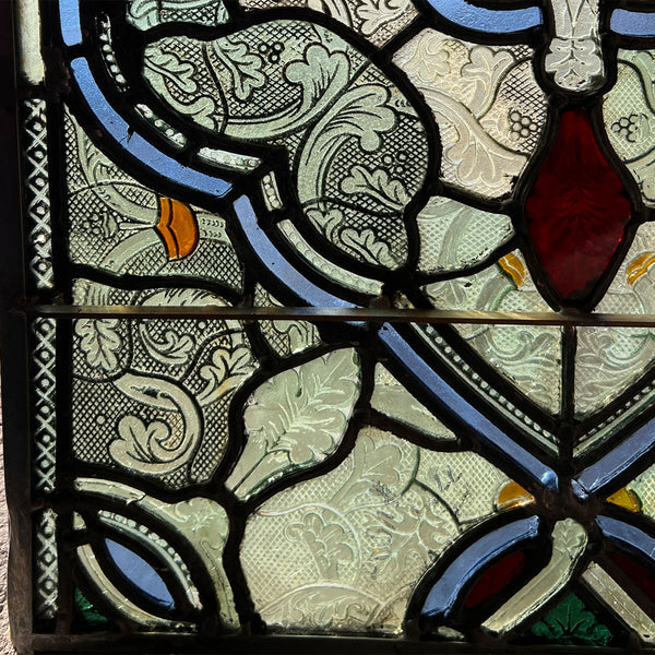 English Gothic Revival Leaded, Stained and Pressed Glass Rectangular Window