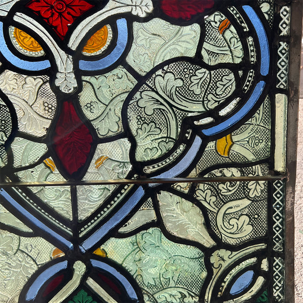 English Gothic Revival Leaded, Stained and Pressed Glass Rectangular Window