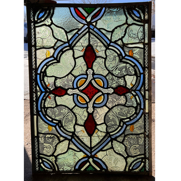 English Gothic Revival Leaded, Stained and Pressed Glass Rectangular Window