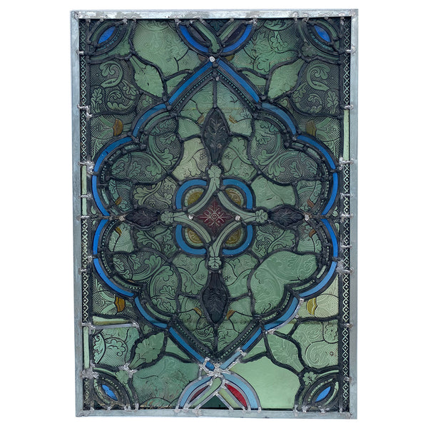 English Gothic Revival Leaded, Stained and Pressed Glass Rectangular Window