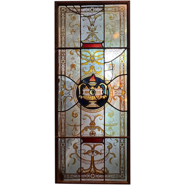 Austrian Neoclassical Stained, Leaded and Painted Glass Window