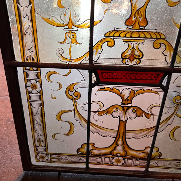 Austrian Neoclassical Stained, Leaded and Painted Glass Window
