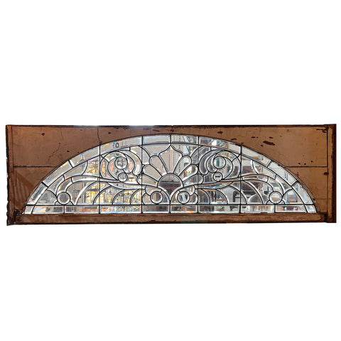 Large American Victorian Leaded and Bevelled Glass Arched Window