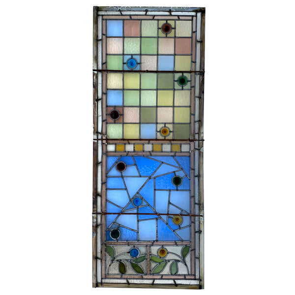 English Aesthetic Movement Stained, Leaded and Rondel Glass Window