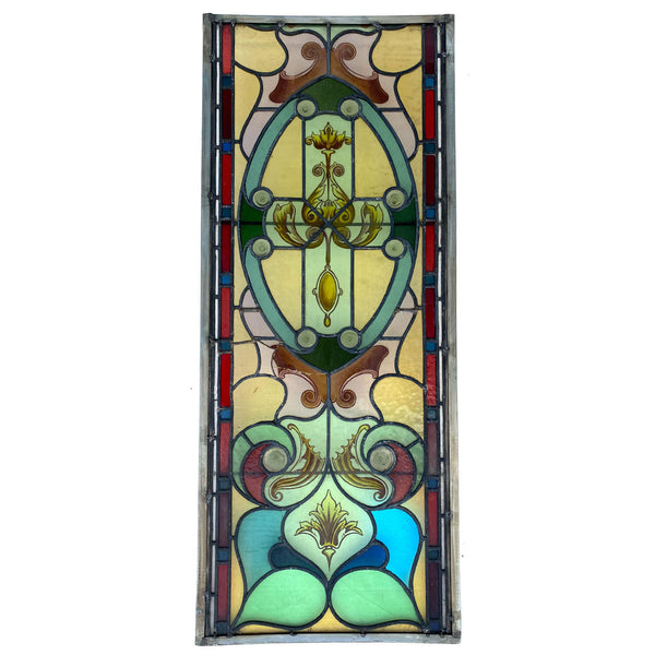 French Renaissance Revival Stained, Painted, Leaded and Rondels Glass Window