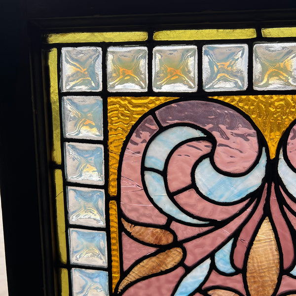 Large American Victorian Stained, Painted, Jewelled and Leaded Glass Window