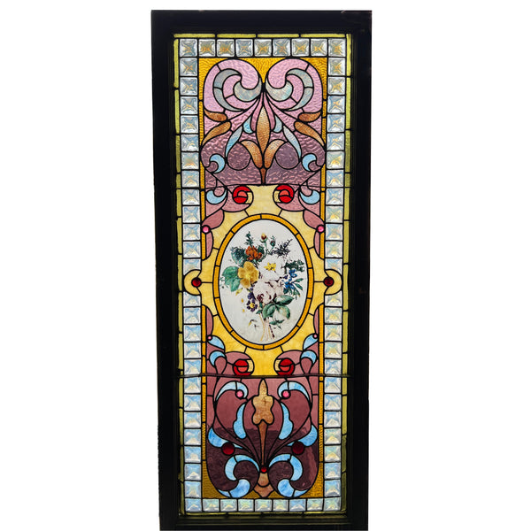 Large American Victorian Stained, Painted, Jewelled and Leaded Glass Window