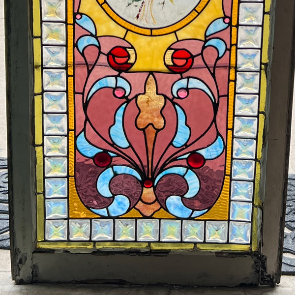 Large American Victorian Stained, Painted, Jewelled and Leaded Glass Window