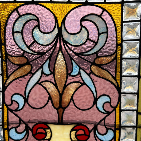 Large American Victorian Stained, Painted, Jewelled and Leaded Glass Window