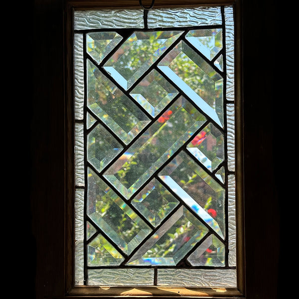Small American Leaded, Textured and Beveled Clear Glass Pine Frame Window