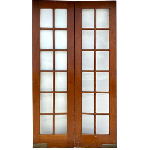 American Pine and Glass Pane Interior Double French Swing Doors