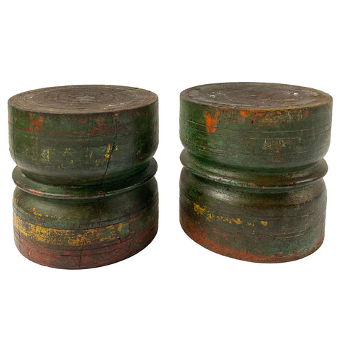 Pair of Small European Polychrome Painted Wood Pedestals / Candleholders