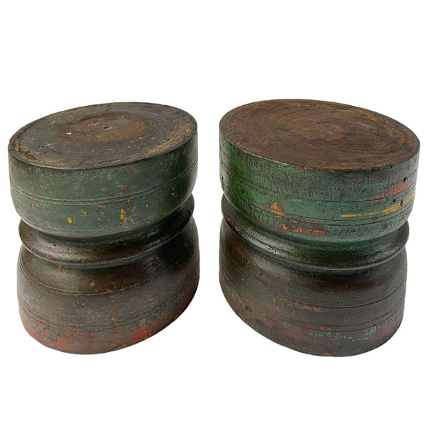 Pair of Small European Polychrome Painted Wood Pedestals / Candleholders