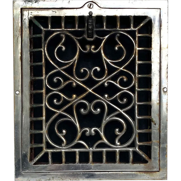 American Victorian Nickel Plated Cast Iron Floor Heat Register Vent Cover / Grate