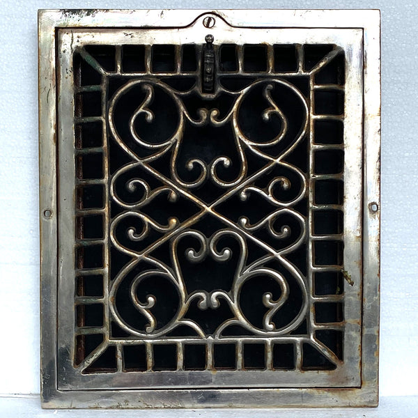 American Victorian Nickel Plated Cast Iron Floor Heat Register Vent Cover / Grate
