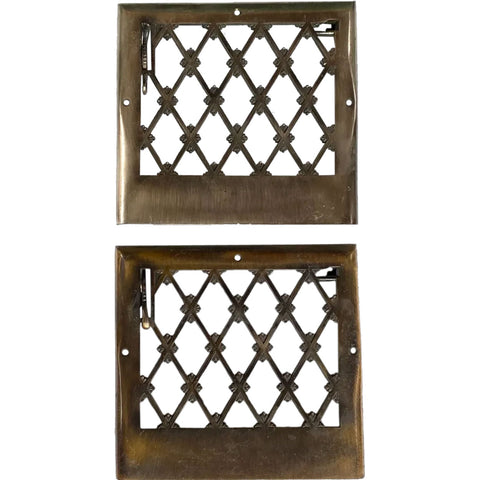 Pair Vintage American Brass Plated Cast Iron Grille Wall Grate Vent Covers
